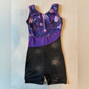 Gymnastics Dance Shorts Leotard Purple Black Sparkles, Sz 150 (US 12)